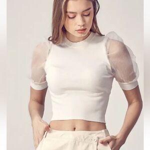 Idem Ditto Dusty Pink Puff Sleeve Crop Top Women’s Size Small